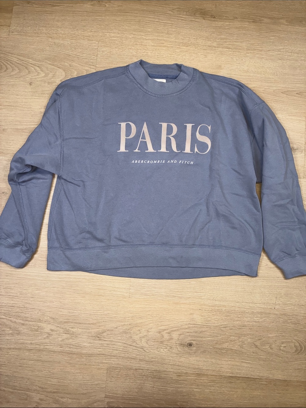 Abercrombie & Fitch PARIS Crewneck Sweater - Slate Blue with Pale Pink Logo
